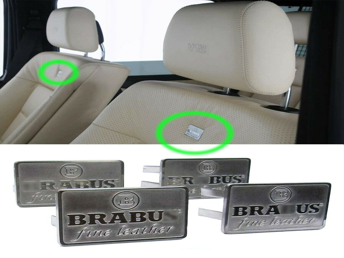 Mercedes-Benz Brabus Fine Leather Silver Metal Seat Emblems Badges Logos Set